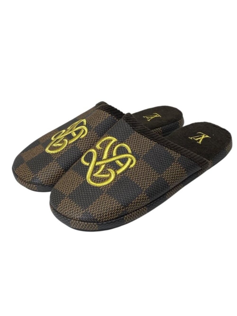 Louis Vuitton Palace Line Slippers Mules Damier Leather Pile Ebene Brown